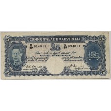 AUSTRALIA 1949 . FIVE 5 POUNDS BANKNOTE